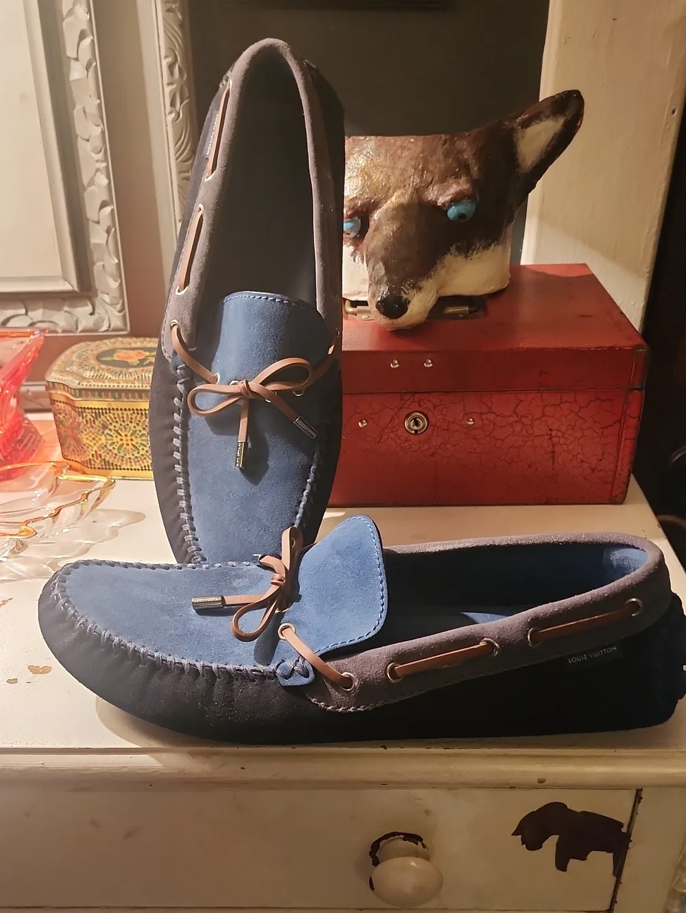 Louis Vuitton Leather Suede Blue Loafers 11